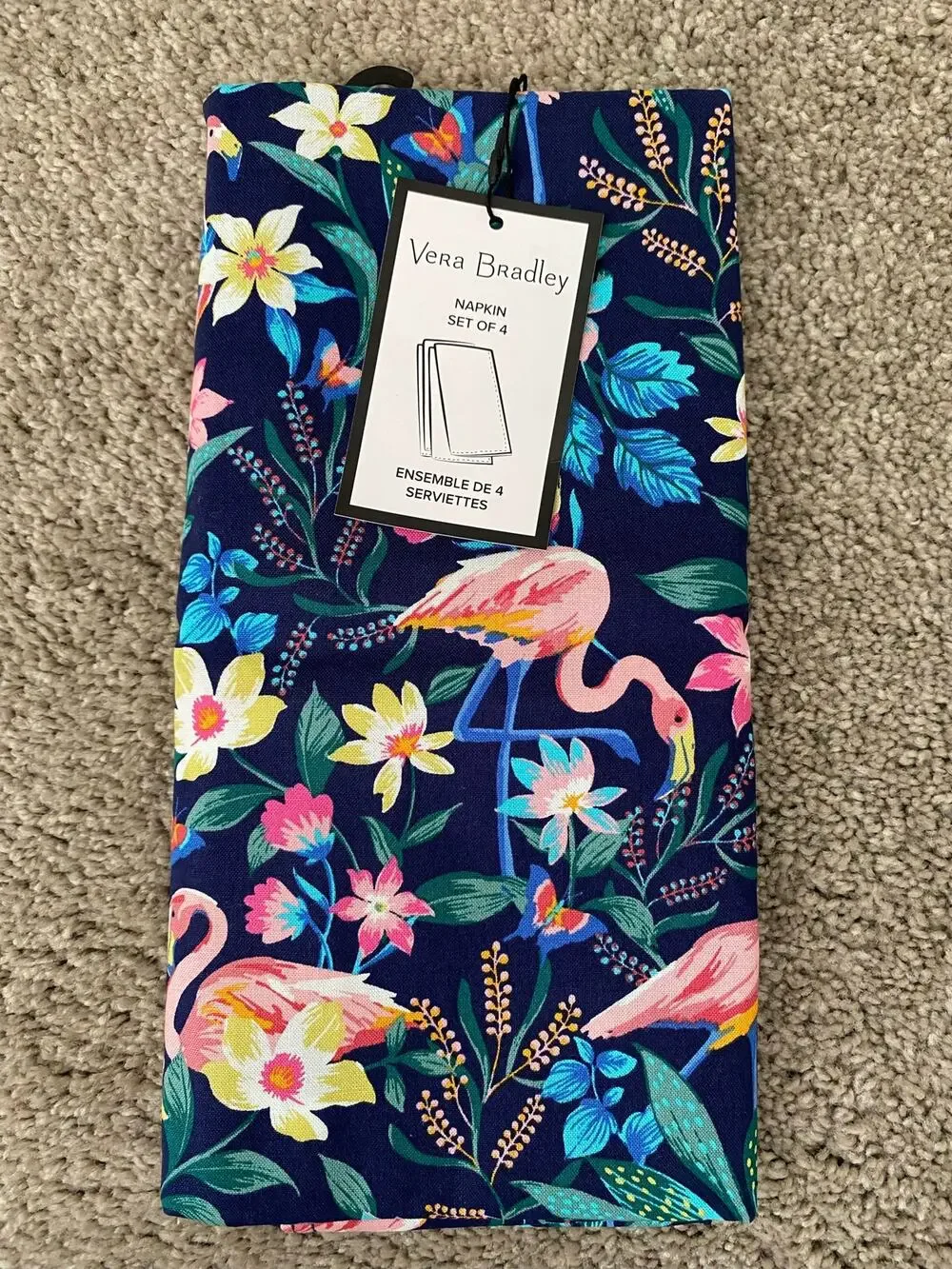 New Vera Bradley Flamingo Garden 100% Cotton Set of 4 Napkins